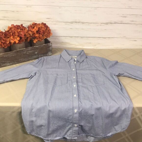 EXC! Madewell Oversized Women’s Long Sleeve Button Down Shirt XS Blue Striped - Picture 3 of 9